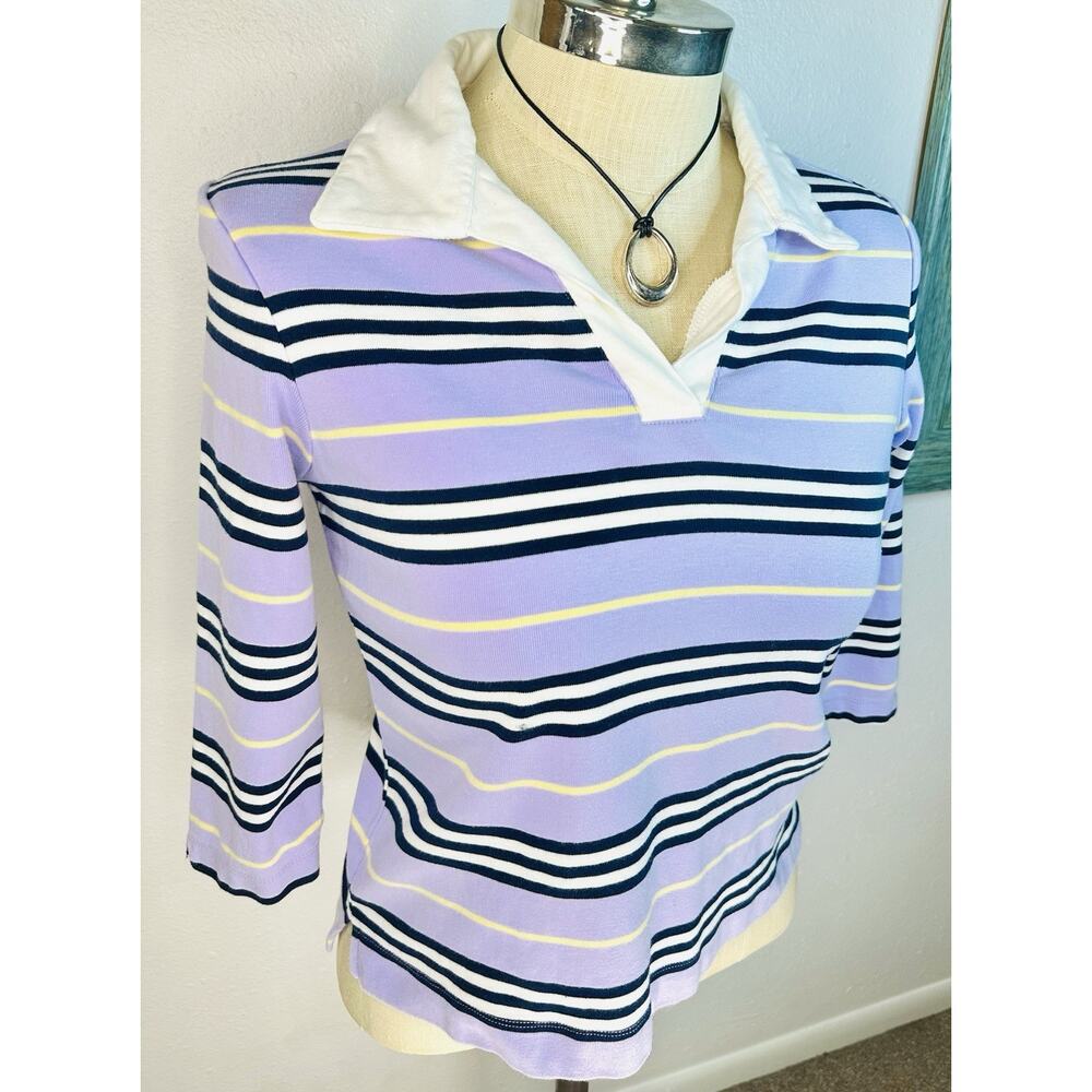 Vtg Classic Purple Stripe Polo Y2K Preppy Cotton Shirt Large
